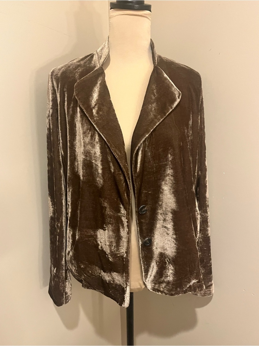 Mystree Caramel Brown Shimmer Velvet Indie Sleaze Blazer, floral interior, small